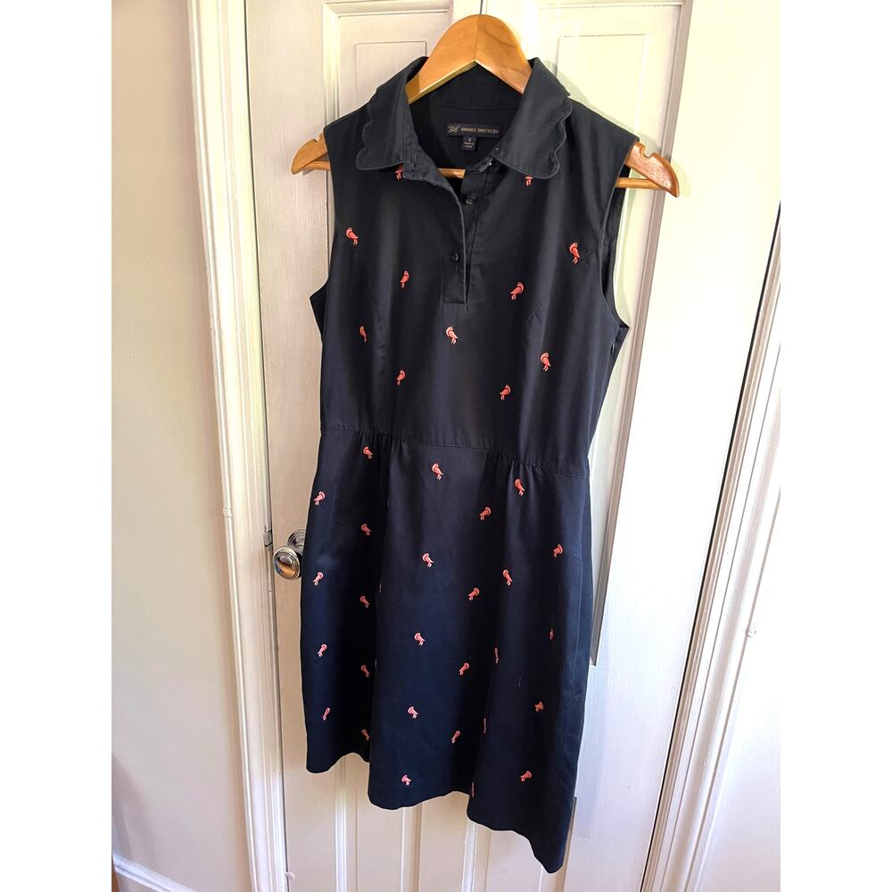 Brooks Brothers 346 Navy Embroidered Bird Scalloped Collar Dress β¨ Size 4 - Picture 3 of 6